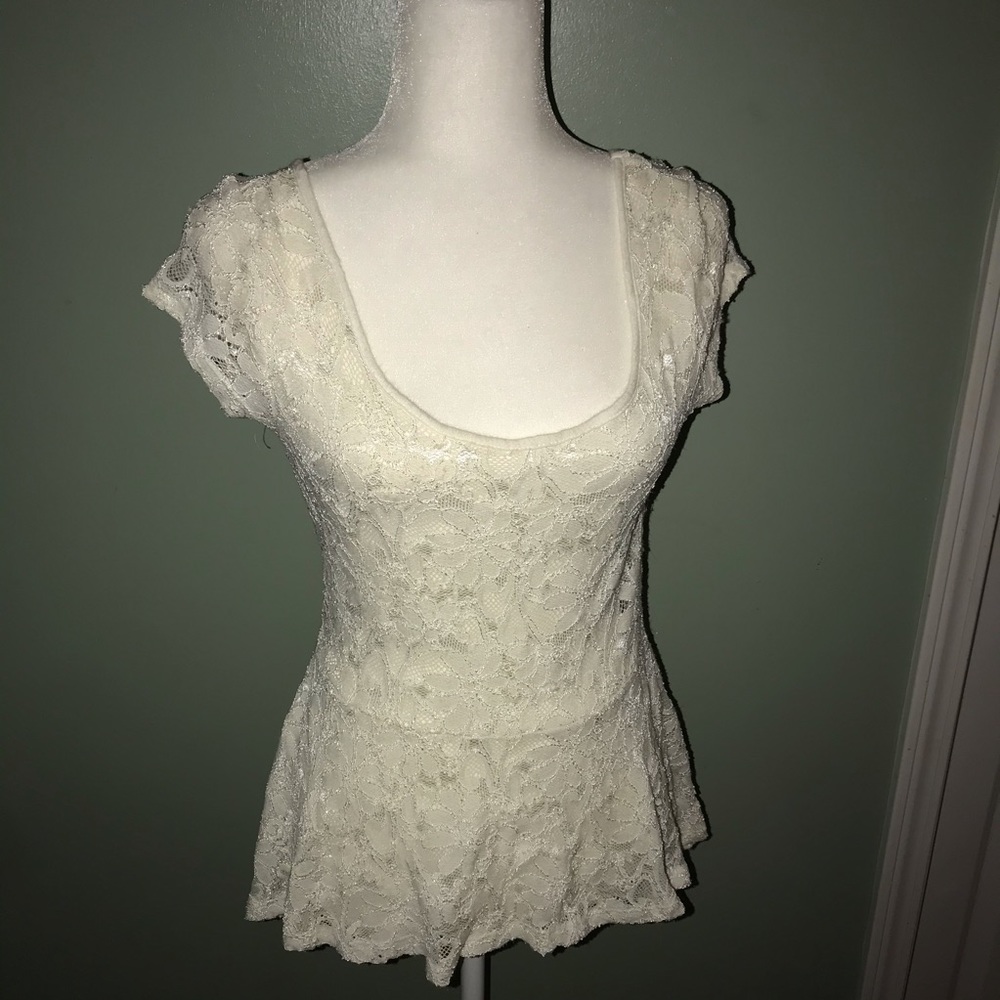 Lacy White shirt with cut out back- like new